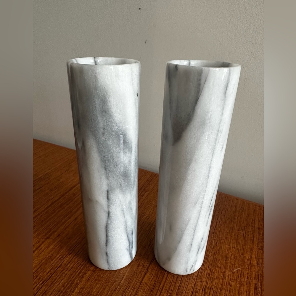 Set of 2 Vintage Marble Candle Holders